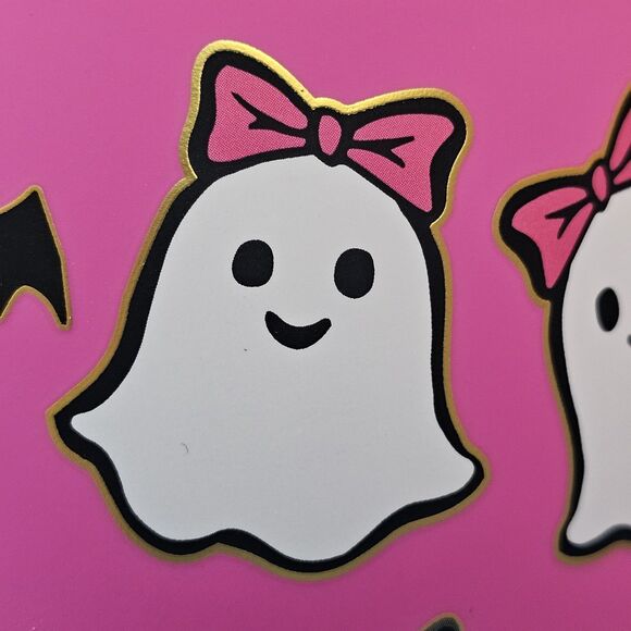 Hot Pink Ghost Halloween Mug Soft Touch Bats Bows Cobwebs & Cauldrons Coffee Cup - Picture 4 of 14